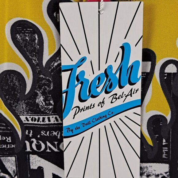 Fresh Prints of BelAir Size Large Black Newsprint Graphic Button Up Shirt NWT - Picture 12 of 13